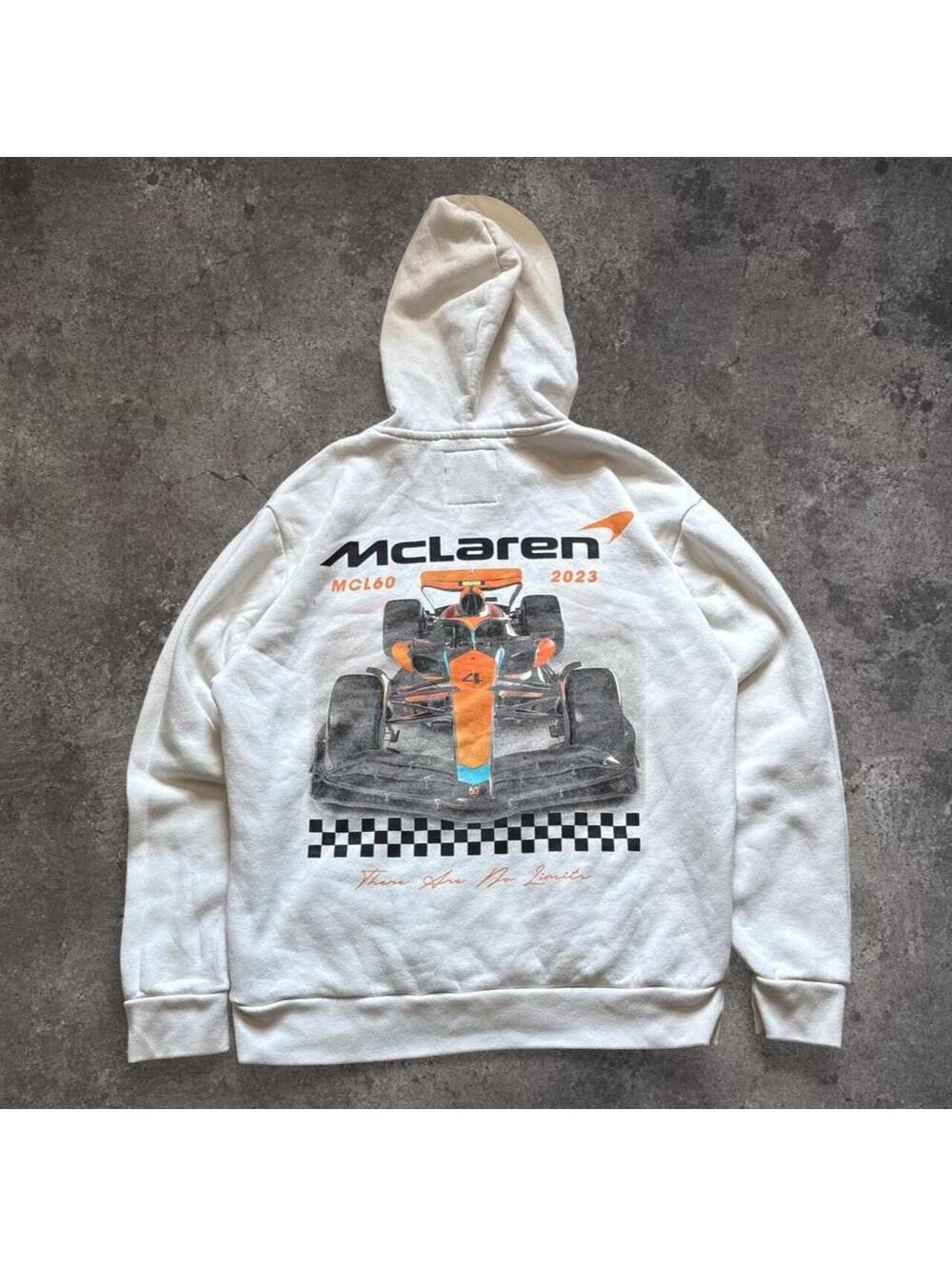 Beautiful McLaren F1 Hollister hoodie with race car graphic and checkered flag